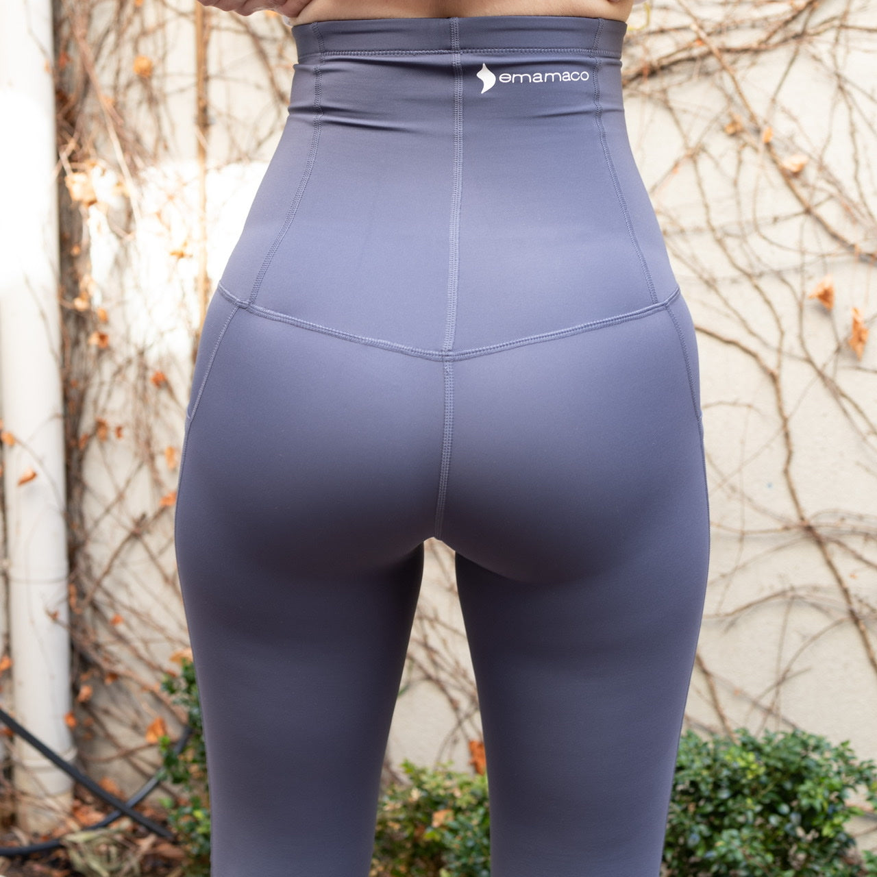 High-waisted gray athletic leggings from introducing Emamaco shapewear with pockets