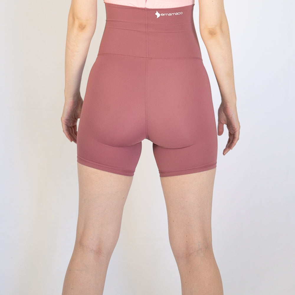 High-waisted compression shorts in newest colour rose for maternity comfort